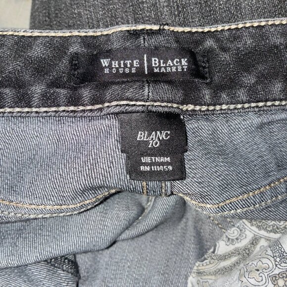 White House Black Market Women's Cropped Flare Jeans Black 10 Stretch - Picture 5 of 6